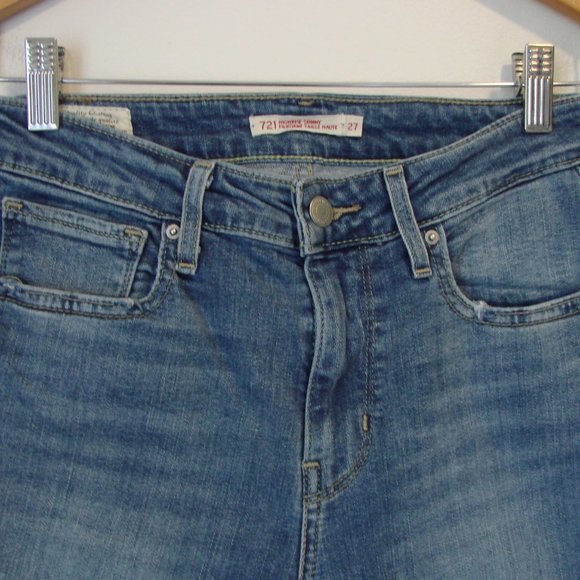 Levi's Highrise Skinny Distressed Jeans 721 Big E High Rise Raw Hem Stretch 27 - Picture 4 of 16